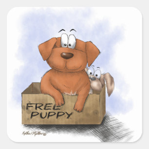 Free Puppy Cartoon Plus 1 Square Sticker
