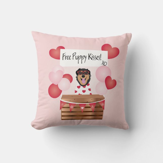 Free Puppy Kisses Valentine Dog Cushion (Front)