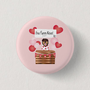 Free Puppy Kisses Valentine Dog Red  3 Cm Round Badge