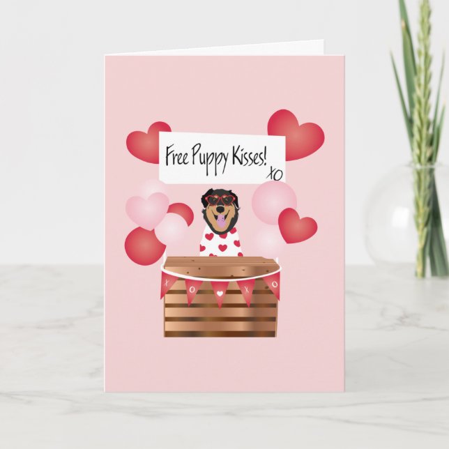 Free Puppy Kisses Valentine Dog Red Card (Front)