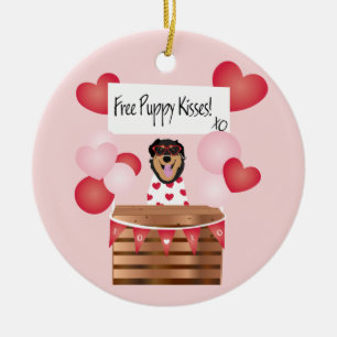 Free Puppy Kisses Valentine Dog Red Ceramic Tree Decoration
