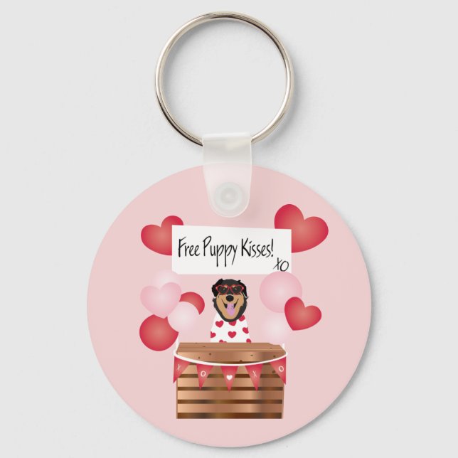 Free Puppy Kisses Valentine Dog Red Key Ring (Front)