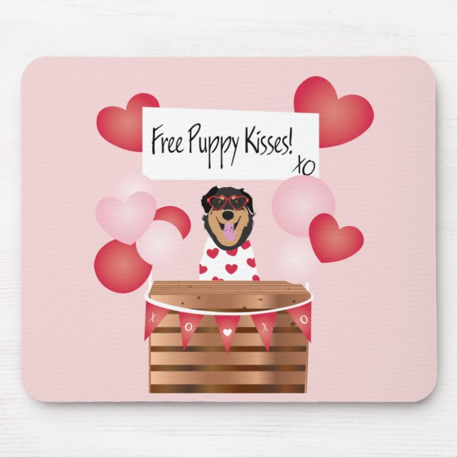 Free Puppy Kisses Valentine Dog Red Mouse Mat (Front)
