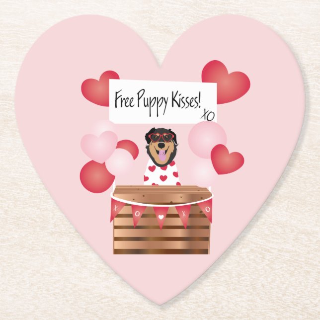 Free Puppy Kisses Valentine Dog Red Paper Coaster (Front)