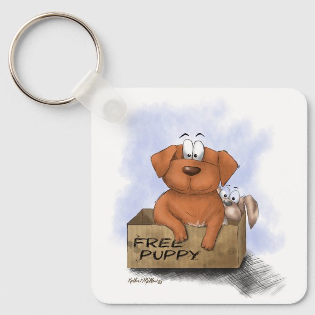 Free Puppy Plus 1 Cartoon Key Ring (Front)