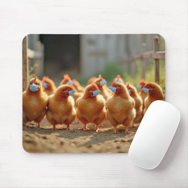 Free Range Chickens Wearing Face Masks Mouse Mat (With Mouse)