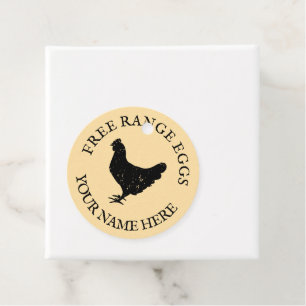 Free range farm fresh eggs chicken silhouette favour tags