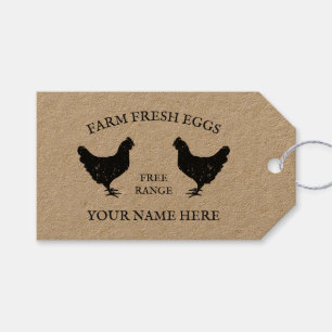 Free range farm fresh eggs hen chicken silhouette gift tags