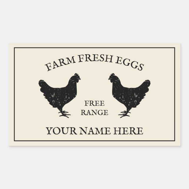 Free range farm fresh eggs rustic chicken drawing rectangular sticker (Front)