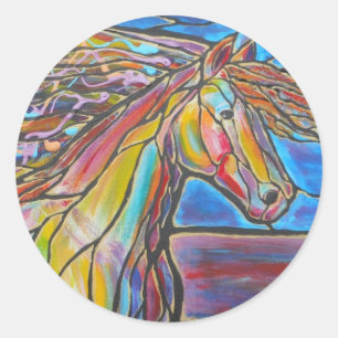 "Free Rein" Horse Art Mosaic/Stained Glass Style! Classic Round Sticker