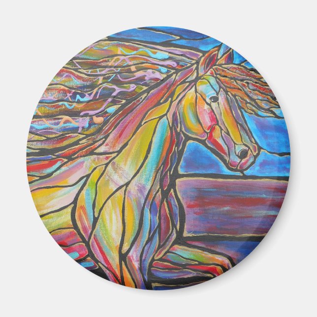 "Free Rein" Horse Art Mosaic/Stained Glass Style! Magnet (Front)