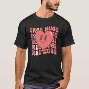 Free Retro Hugs Groovy Valentine's Day Heart Love  T-Shirt
