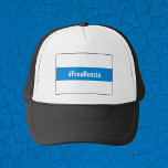 Free Russia - English - White Blue White Trucker Hat<br><div class="desc">Many in the Russian pro-democracy movement have adopted the "white blue white" flag to show their opposition to the dictatorship. Here is a popular hashtag used on social media for those who oppose the dictatorship and war. Russian language is available too. More merchandise for a "Free Russia is being added...</div>