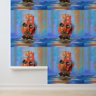 Free Sailing Sailboat Woman Art Painting Wallpaper