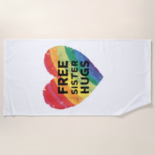 Free Sister Hugs LGBT Gay Lesbian Pride Month Rain Beach Towel