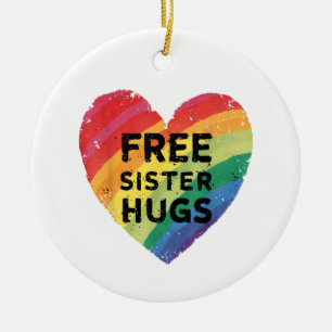 Free Sister Hugs LGBT Gay Lesbian Pride Month Rain Ceramic Tree Decoration