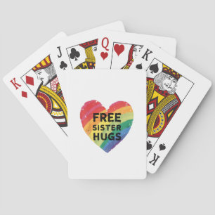 Free Sister Hugs LGBT Gay Lesbian Pride Month Rain Playing Cards