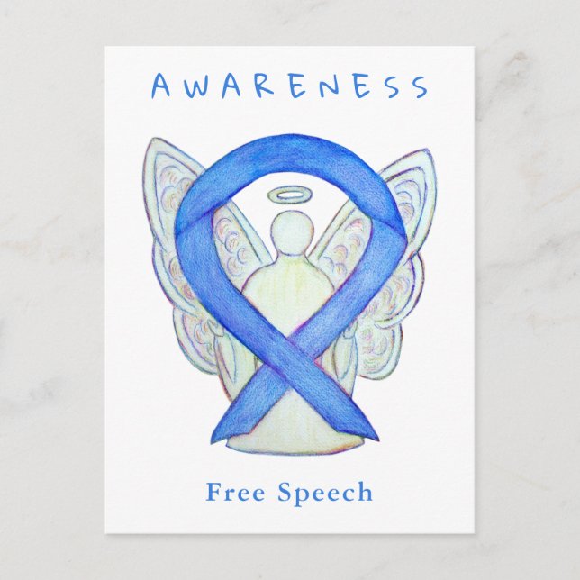 Free Speech Blue Awareness Ribbon Angel Cards (Front)