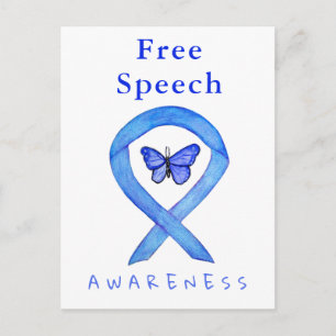 Free Speech Blue Awareness Ribbon Butterfly Cards