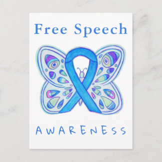 Free Speech Blue Awareness Ribbon Butterfly Cards