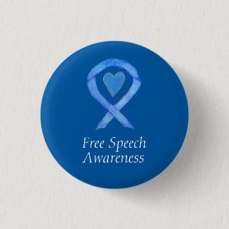 Free Speech Blue Awareness Ribbon Heart Pin