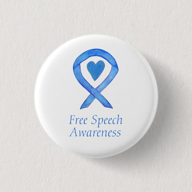 Free Speech Blue Awareness Ribbon Heart Pins (Front)
