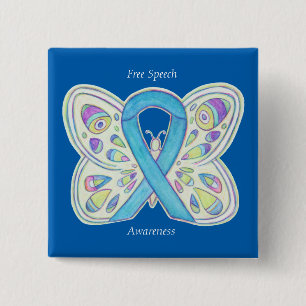 Free Speech Blue Butterfly Awareness Ribbon Pin