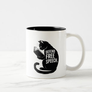 Free Speech Cat —"Defend Free Speech" Black Coffee Two-Tone Coffee Mug