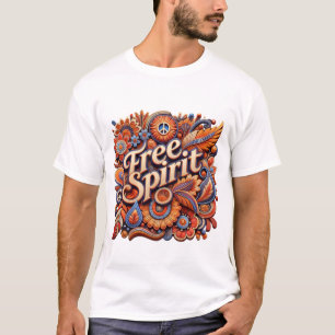 Free Spirit' 3D Logo Design – 1960s Bohemian Flora T-Shirt
