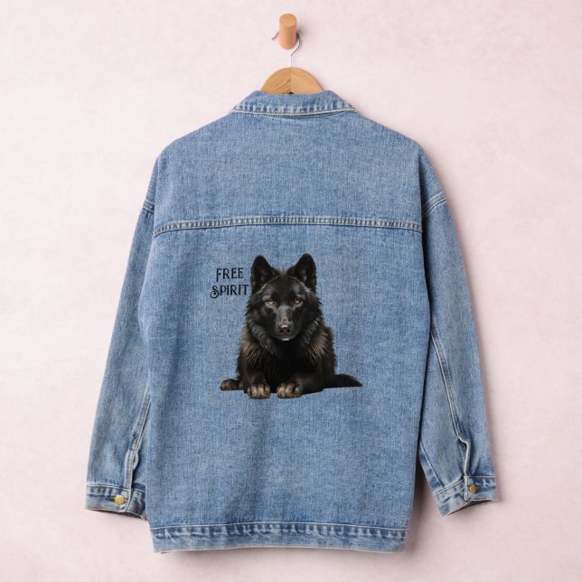 Free Spirit Black Wolf Denim Jacket (Hangar)