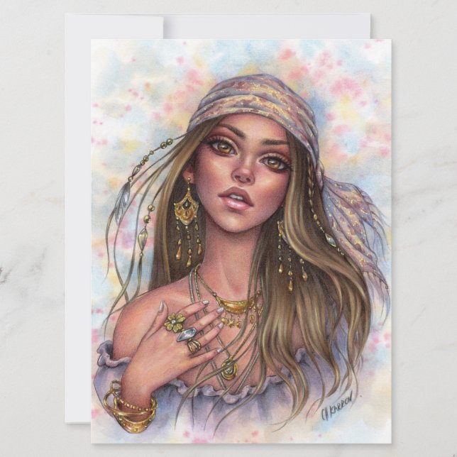 Free Spirit Bohemian Hippie Girl Gypsy Art Card (Front)
