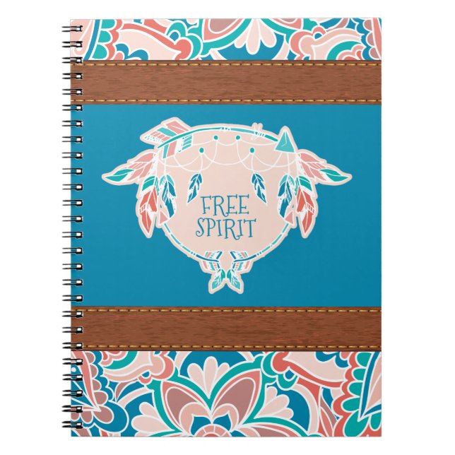 Free Spirit, Boho Faux Leather Notebook (Front)