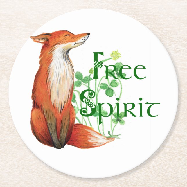 free spirit fox round paper coaster (Front)