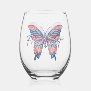 Free Spirit Mandala Butterfly Stemless Wine Glass