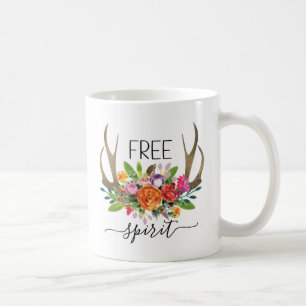 Free Spirit Modern Boho Chic Flowers Antlers Coffee Mug
