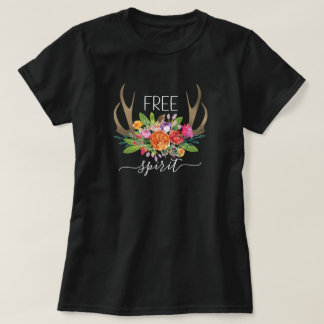 Free Spirit Modern Boho Chic Flowers Antlers  T-Shirt