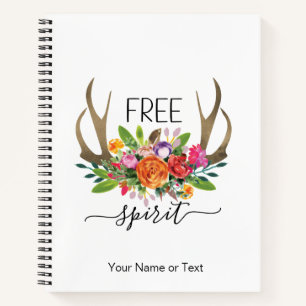 Free Spirit Modern Boho Chic Flowers Rose Antlers  Notebook