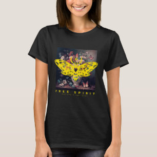 Free Spirit Moth and Flower Vase Black T-Shirt