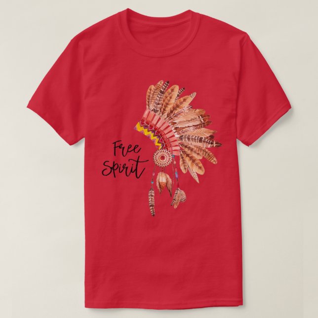 Free Spirit Native American Feather Headdress  T-Shirt (Design Front)