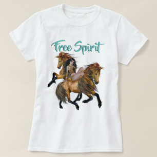 Free Spirit Native American Princess and Stallions T-Shirt