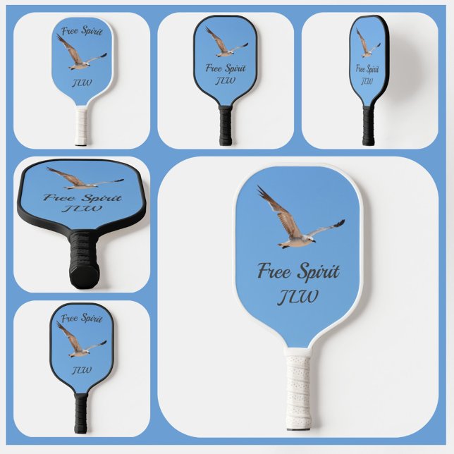 Free Spirit Seagull in Flight Sky Blue Pickleball Paddle (Creator Uploaded)