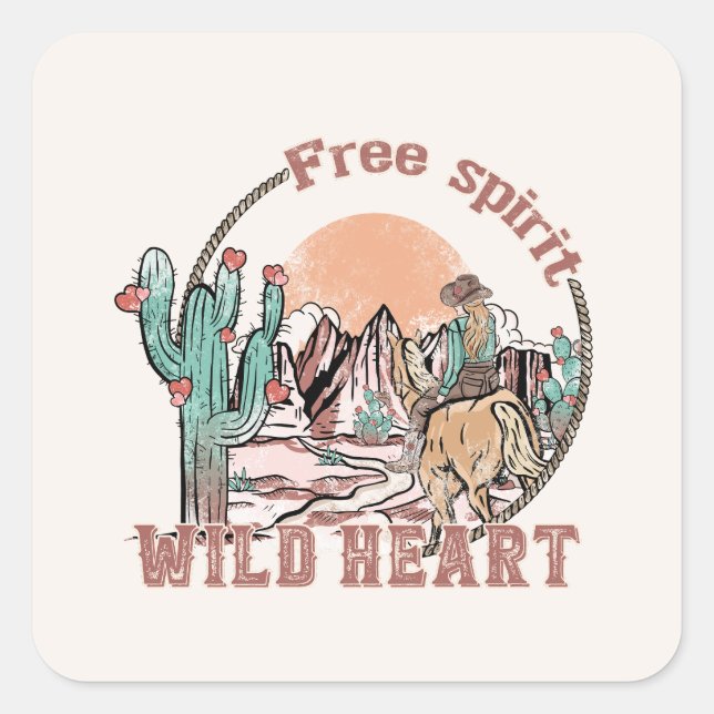 Free Spirit, Wild Heart | Western Country Square Sticker (Front)