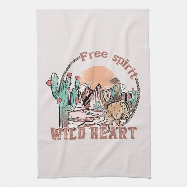 Free Spirit, Wild Heart | Western Country Tea Towel (Vertical)