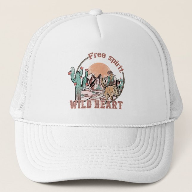 Free Spirit, Wild Heart | Western Country Trucker Hat (Front)