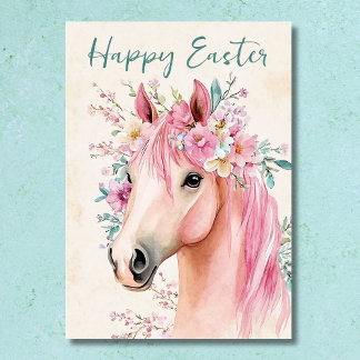 Free-Spirited Pretty Horse Floral Easter Holiday Card
