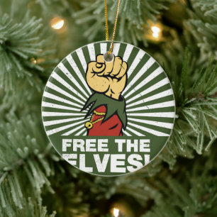 Free the elves! ceramic tree decoration