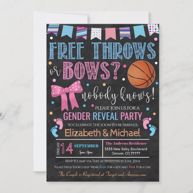 Free Throws or Bows Gender Reveal Invitation (Front)