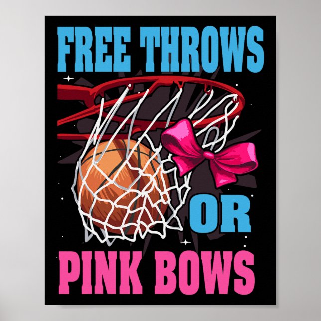 Free Throws Or Pink Bows  Gender Reveal Basketball Poster (Front)