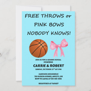 Free Throws or Pink Bows gender reveal party Invitation