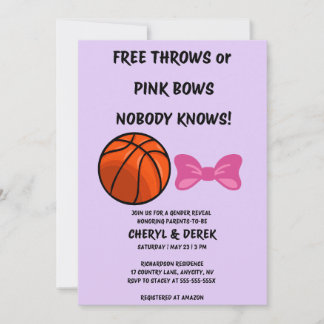 Free Throws or Pink Bows Gender Reveal Party Invitation